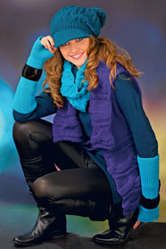 dívčí ručně pletená vesta, čepice a nákrčník z příze Alpha a Merino Mix