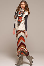 dámská ručně pletená vesta, sukně a šátek z příze Alpaca Silk