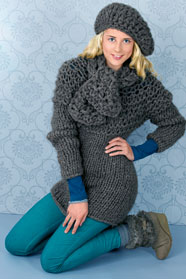 dámský ručně pletený svetr, čepice a šála z příze Sasou