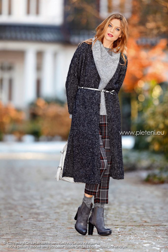 2017-2018 model 08 dámský pletený kabát z příze Alpaca Tweed firmy Schoeller