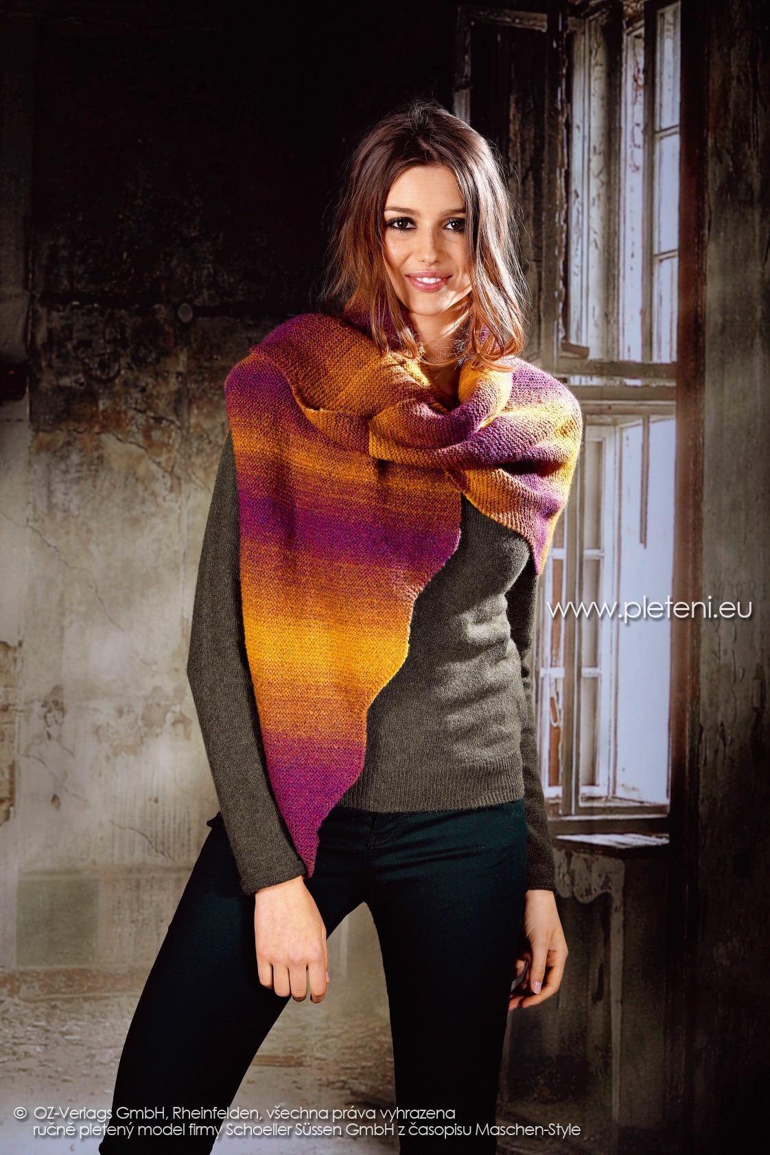 2017-2018 model 34 dámská pletená šála z příze Ambra Color firmy Schoeller